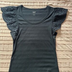 GAP Women's Black Eyelet Sleeve Tee